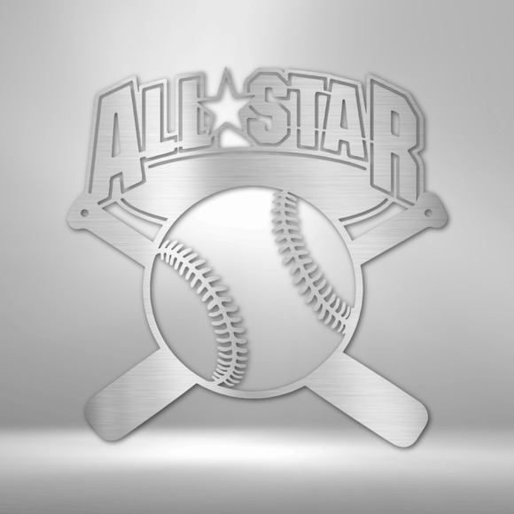 All Star Baseball Fan Steel Sign Laser Cut Powder Coated Home & Office Metal Wal
